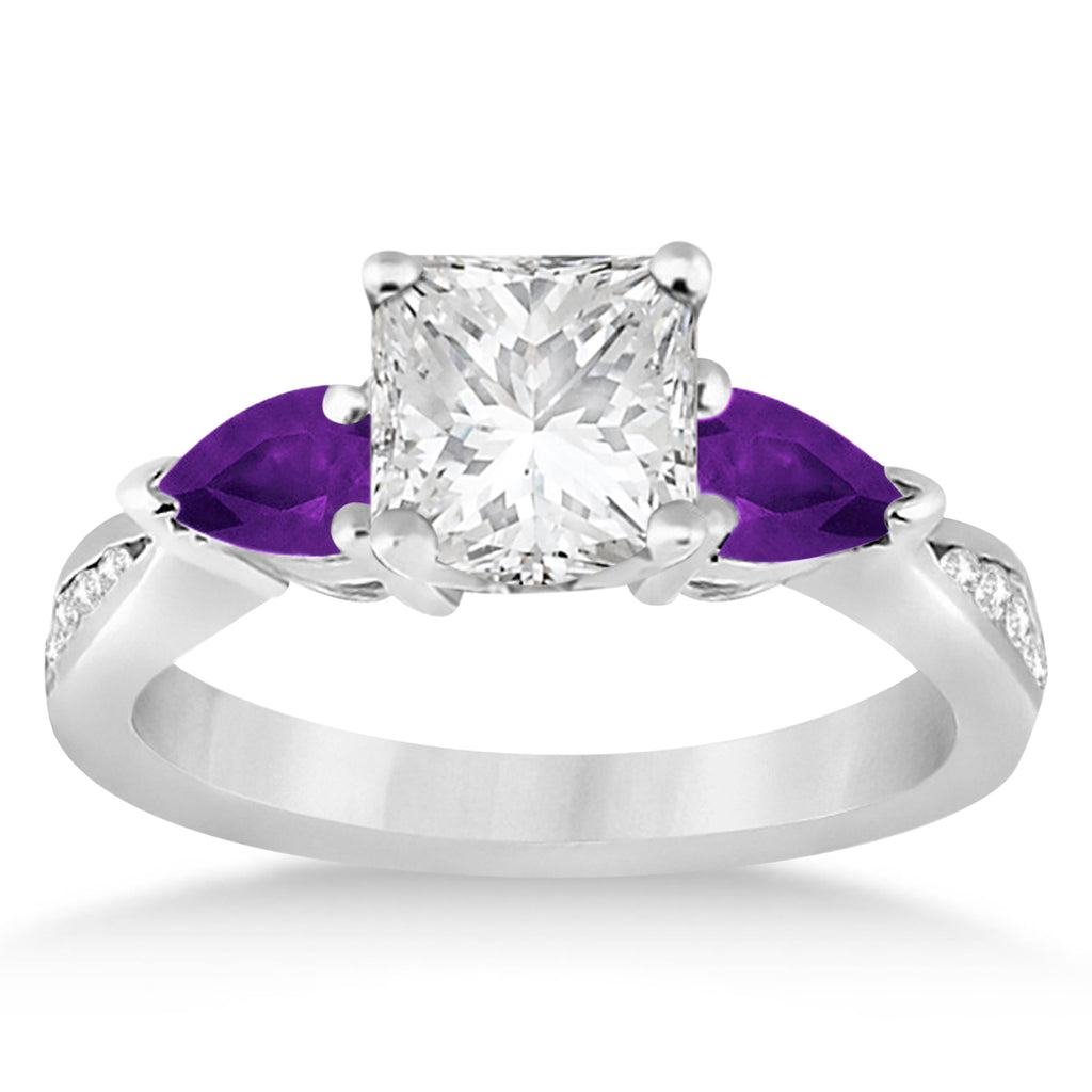 Emerald Diamond & Pear Amethyst Engagement Ring in Palladium (1.29ct)