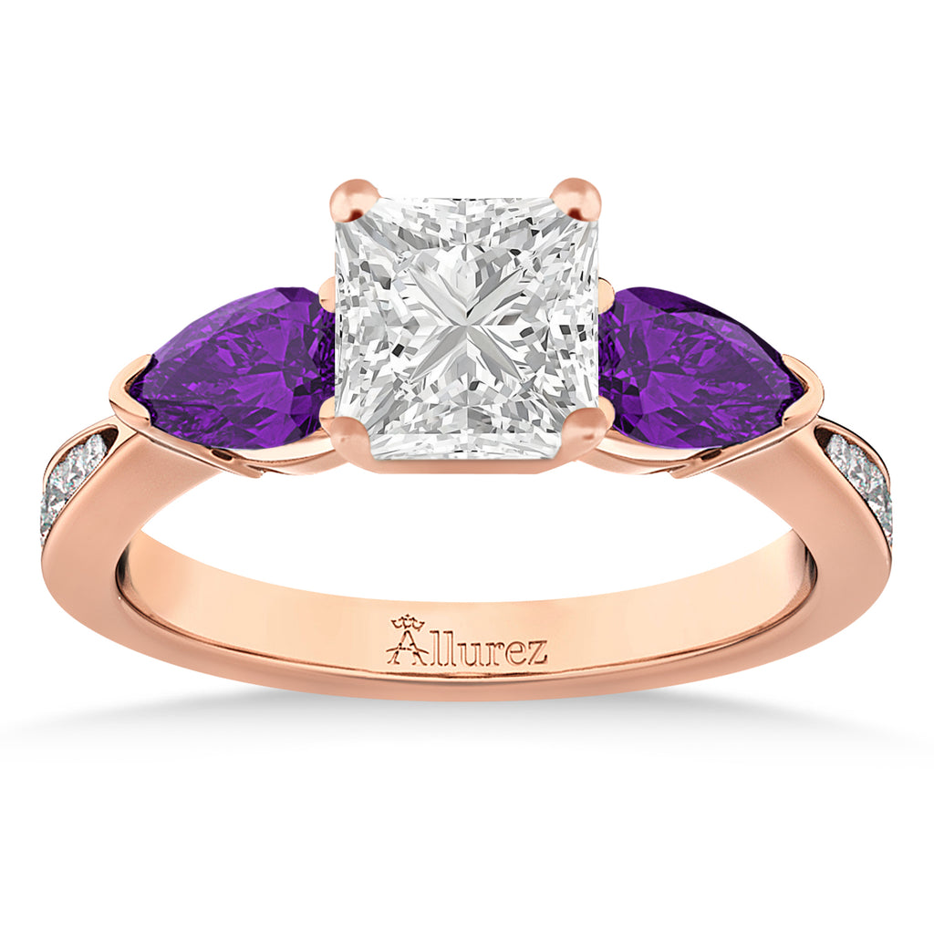 Princess Diamond & Pear Amethyst Engagement Ring 18k Rose Gold (1.29ct)