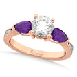 Round Diamond & Pear Amethyst Engagement Ring 14k Rose Gold (1.29ct)