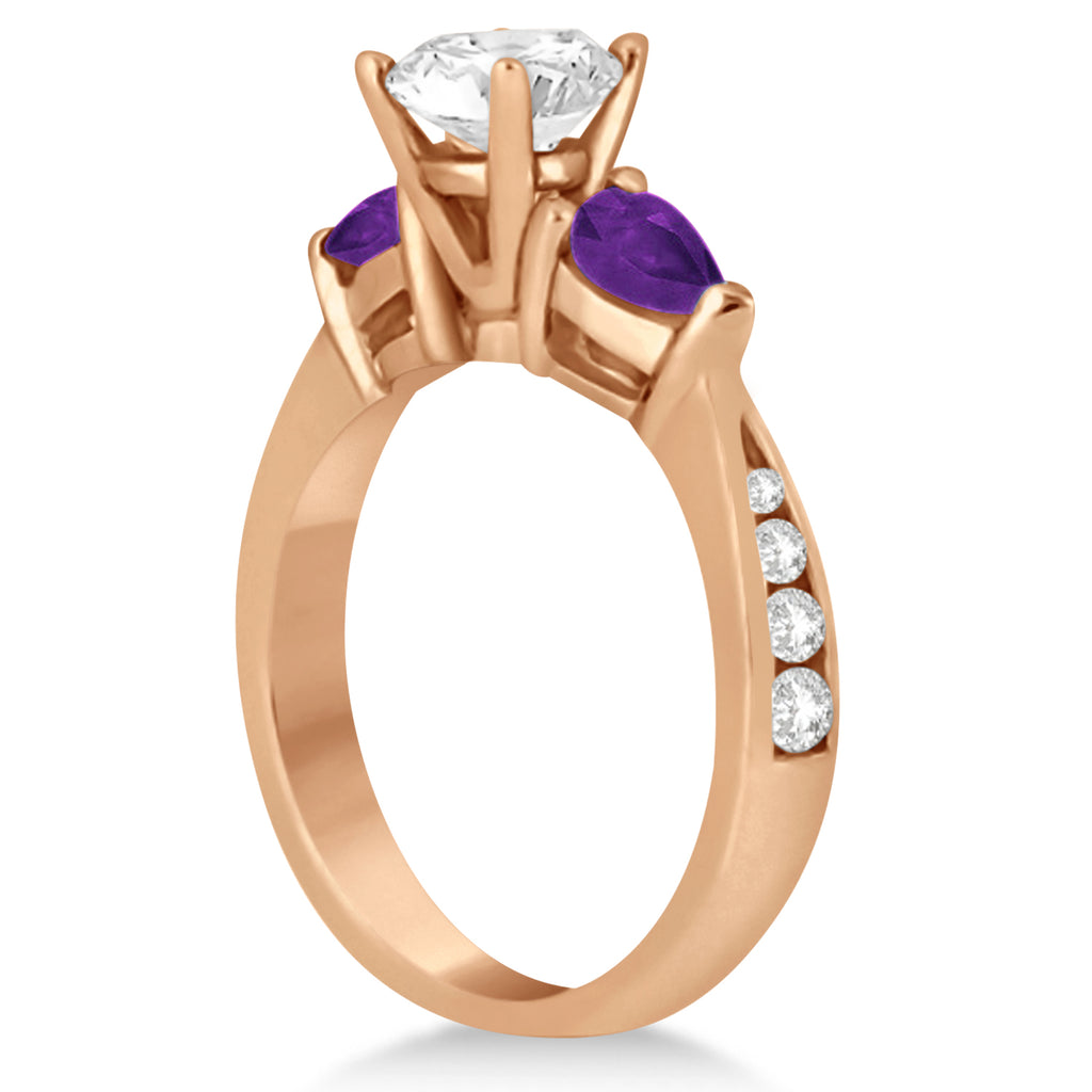 Cushion Diamond & Pear Amethyst Engagement Ring 14k Rose Gold (1.79ct)