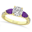 Cushion Diamond & Pear Amethyst Engagement Ring 14k Yellow Gold (1.79ct)