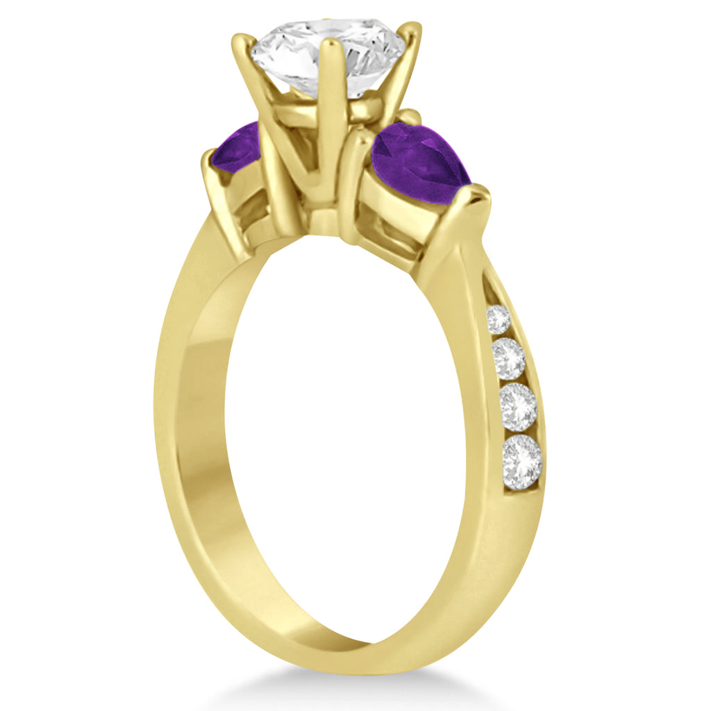 Cushion Diamond & Pear Amethyst Engagement Ring 18k Yellow Gold (1.79ct)