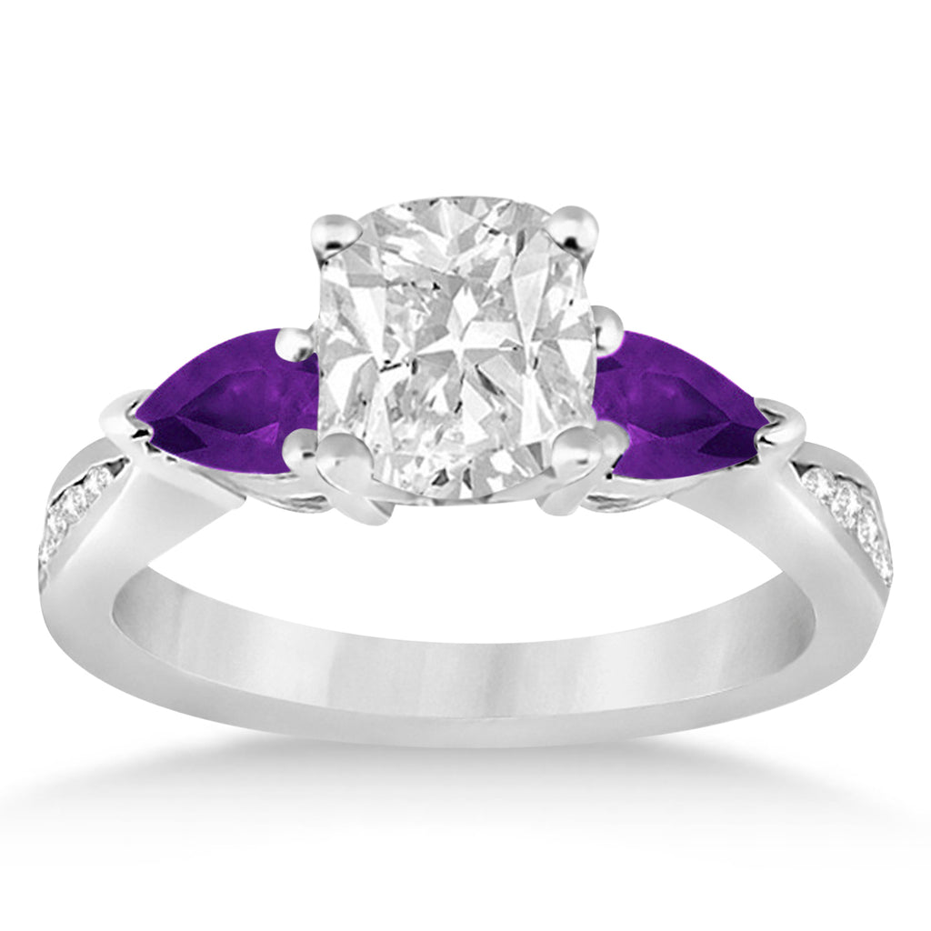 Cushion Diamond & Pear Amethyst Engagement Ring in Palladium (1.79ct)