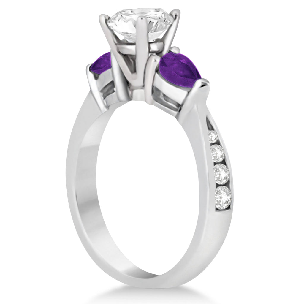Cushion Diamond & Pear Amethyst Engagement Ring in Palladium (1.79ct)