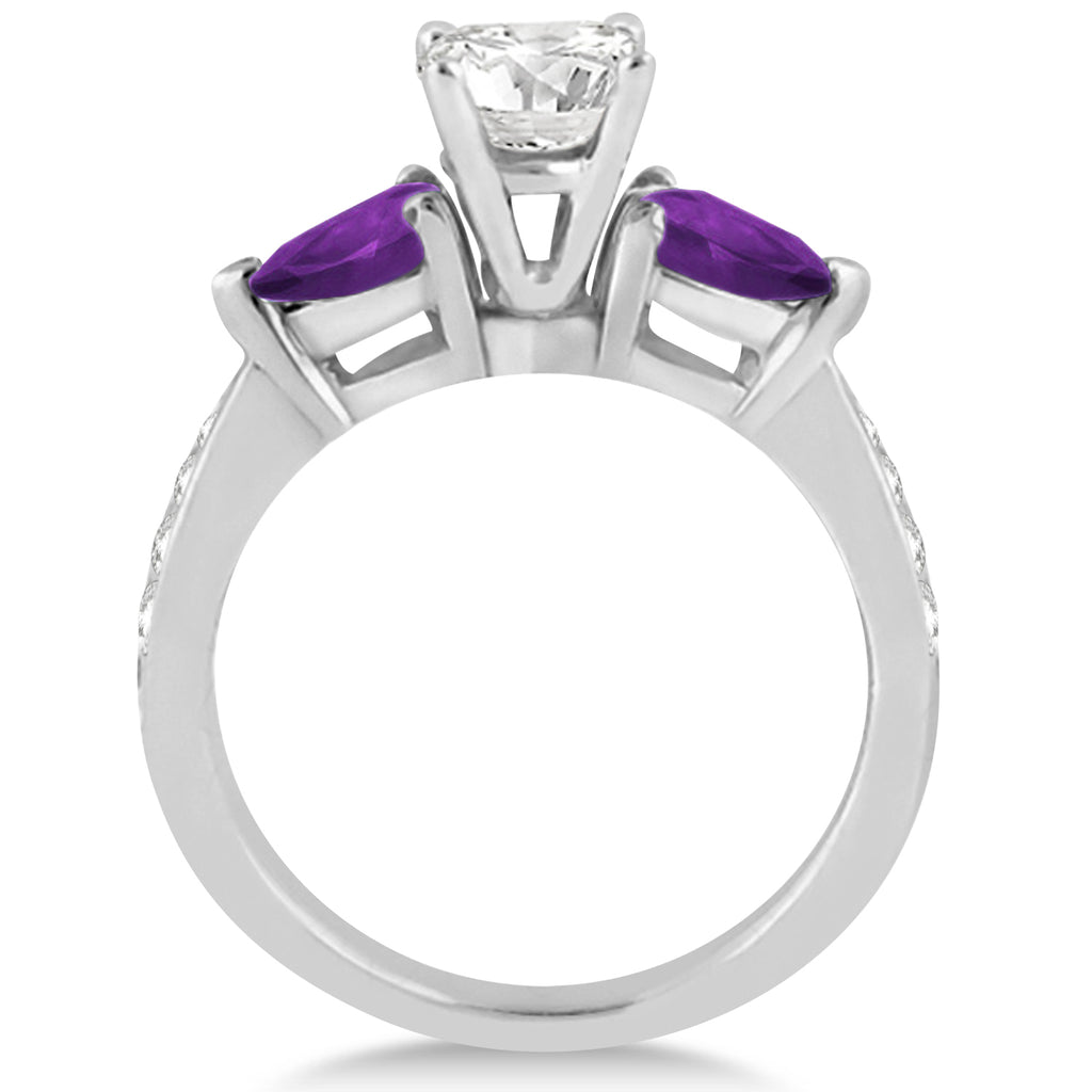 Cushion Diamond & Pear Amethyst Engagement Ring in Platinum (1.79ct)
