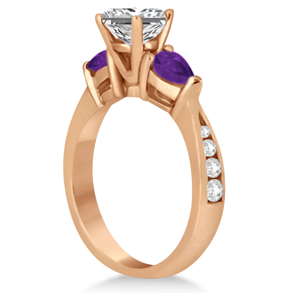 Emerald Diamond & Pear Amethyst Engagement Ring 14k Rose Gold (1.79ct)