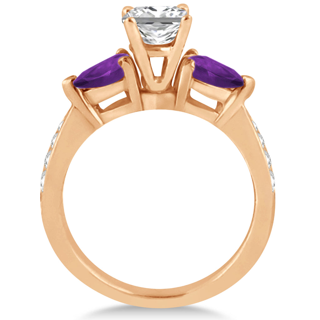 Princess Diamond & Pear Amethyst Engagement Ring 14k Rose Gold (1.79ct)