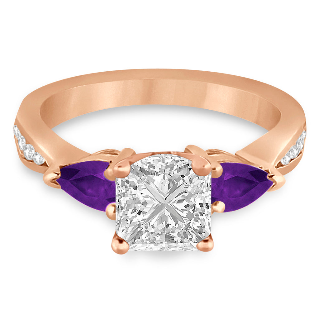 Princess Diamond & Pear Amethyst Engagement Ring 14k Rose Gold (1.79ct)