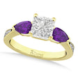Princess Diamond & Pear Amethyst Engagement Ring 14k Yellow Gold (1.79ct)