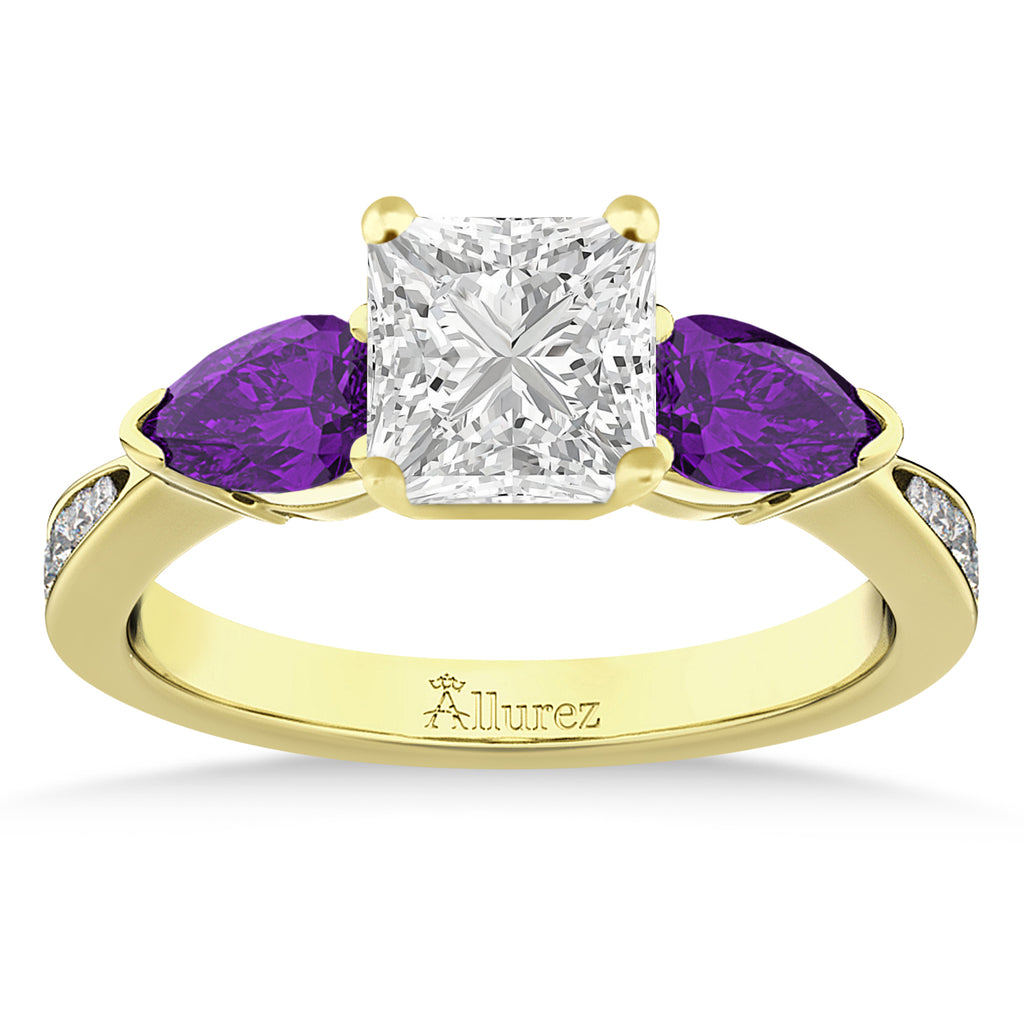 Princess Diamond & Pear Amethyst Engagement Ring 14k Yellow Gold (1.79ct)