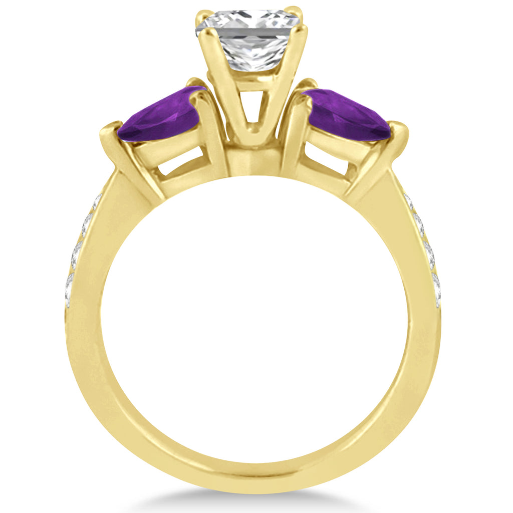 Princess Diamond & Pear Amethyst Engagement Ring 14k Yellow Gold (1.79ct)