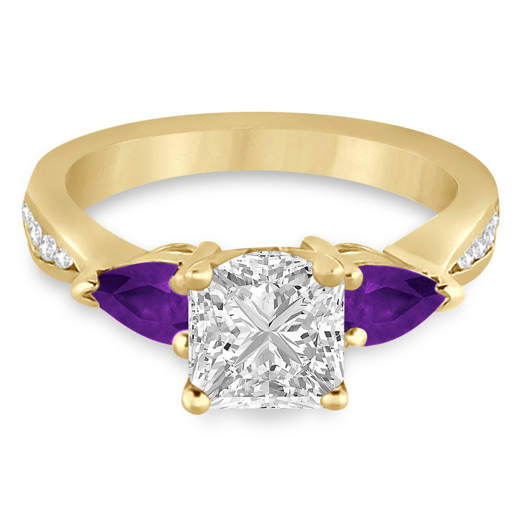 Princess Diamond & Pear Amethyst Engagement Ring 14k Yellow Gold (1.79ct)
