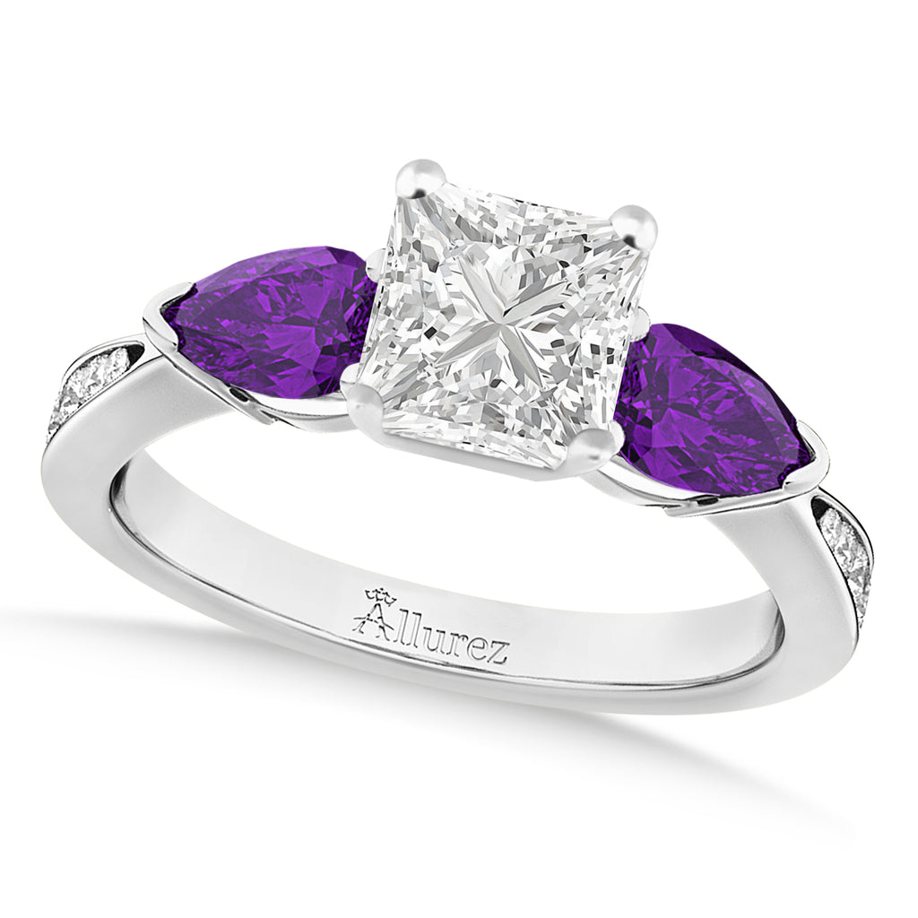 Princess Diamond & Pear Amethyst Engagement Ring 18k White Gold (1.79ct)