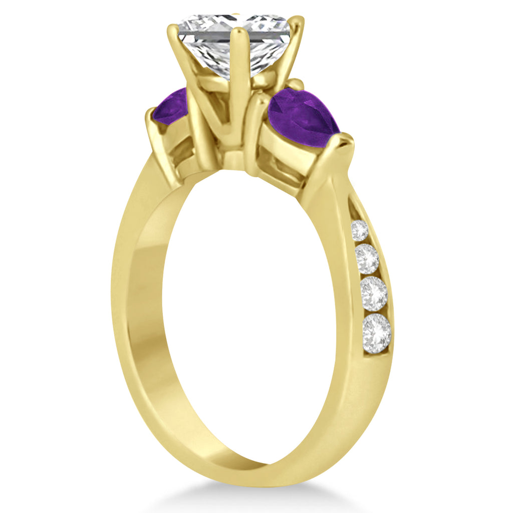 Princess Diamond & Pear Amethyst Engagement Ring 18k Yellow Gold (1.79ct)