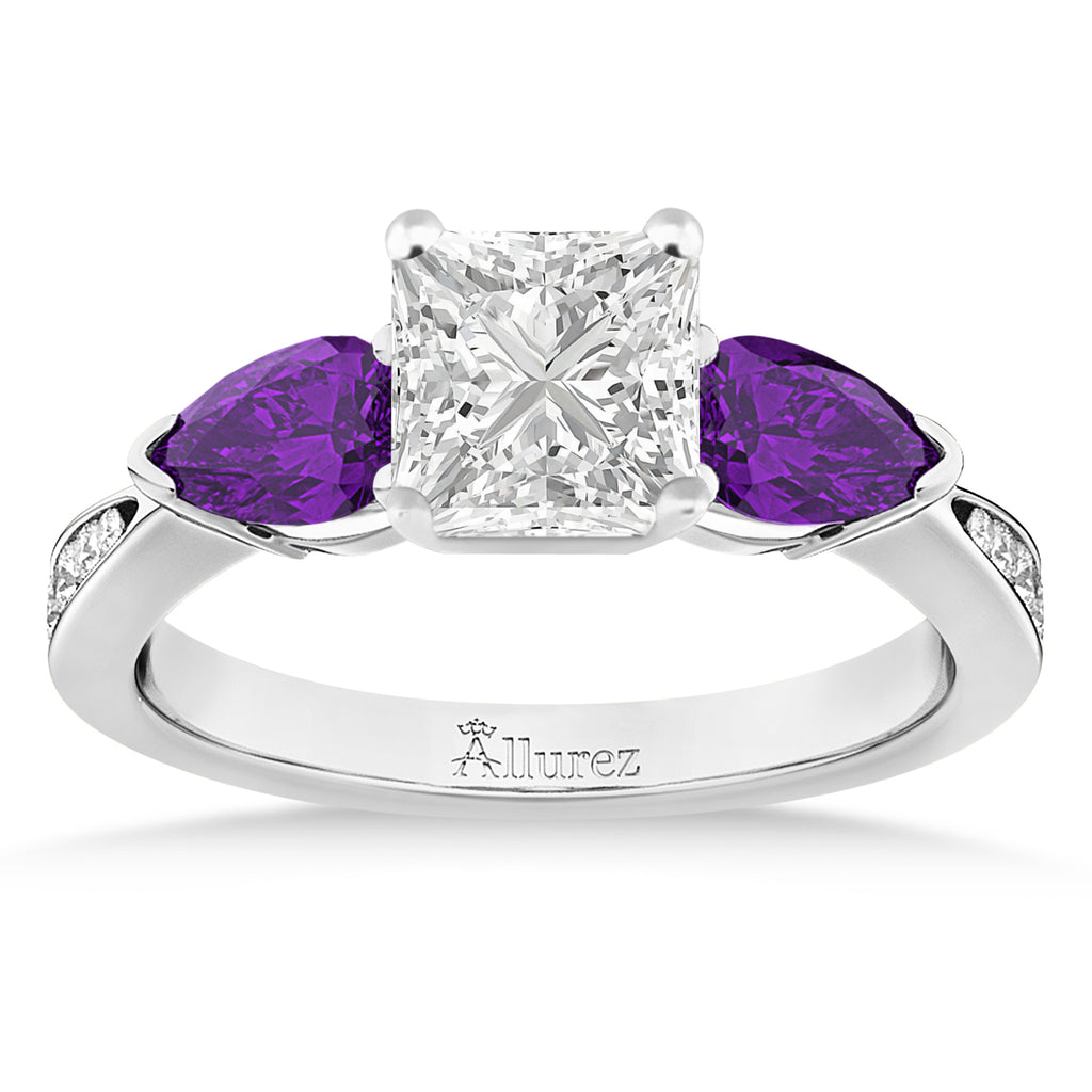Princess Diamond & Pear Amethyst Engagement Ring in Palladium (1.79ct)