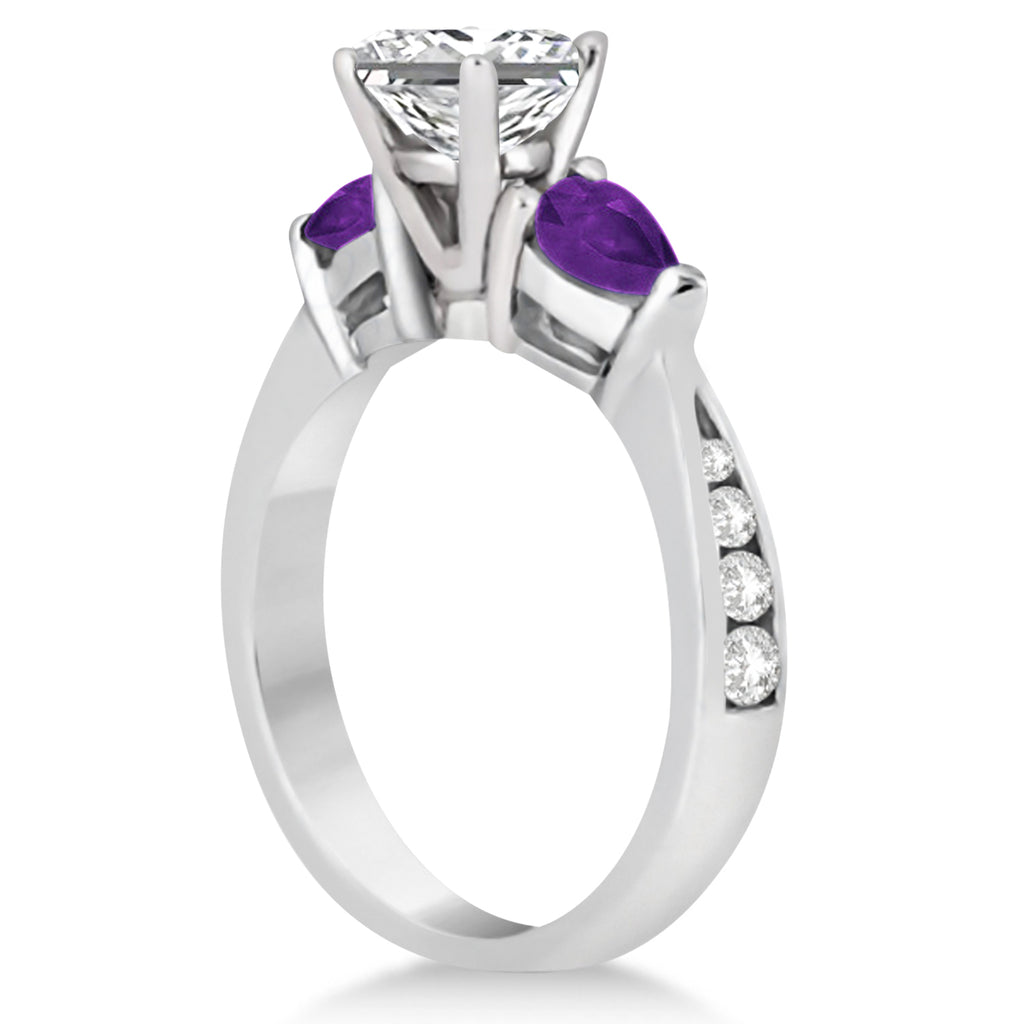 Princess Diamond & Pear Amethyst Engagement Ring in Platinum (1.79ct)