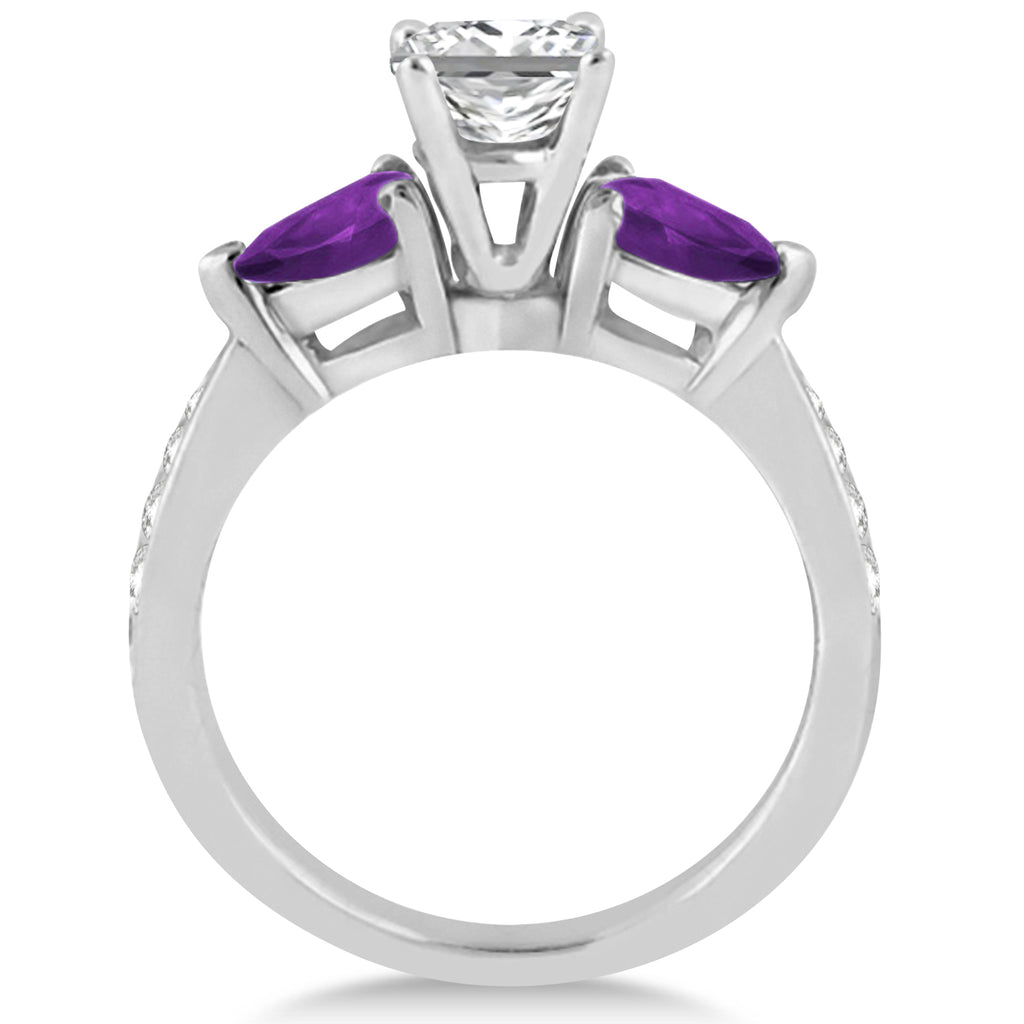 Princess Diamond & Pear Amethyst Engagement Ring in Platinum (1.79ct)