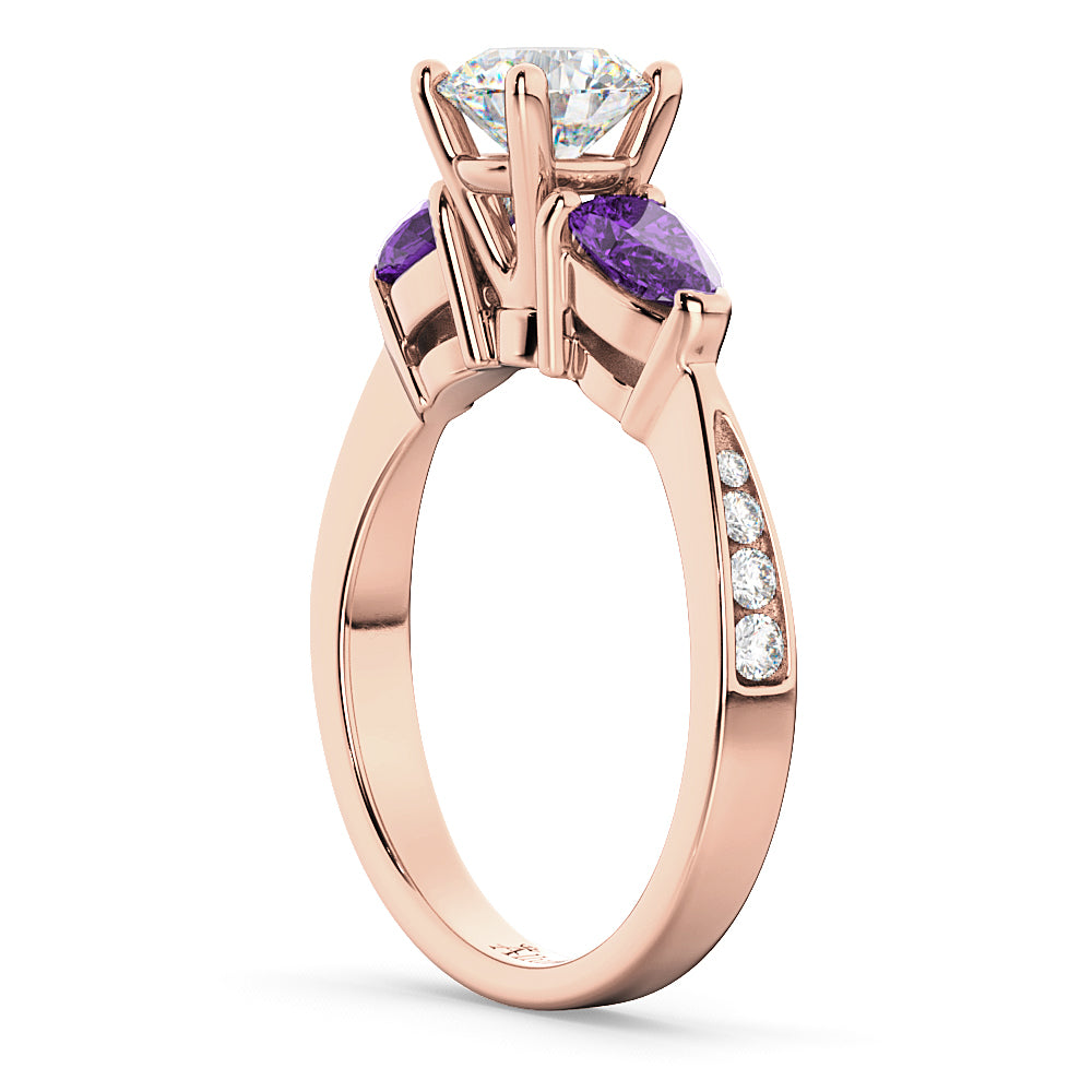 Round Diamond & Pear Amethyst Engagement Ring 14k Rose Gold (1.79ct)