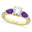 Round Diamond & Pear Amethyst Engagement Ring 14k Yellow Gold (1.79ct)