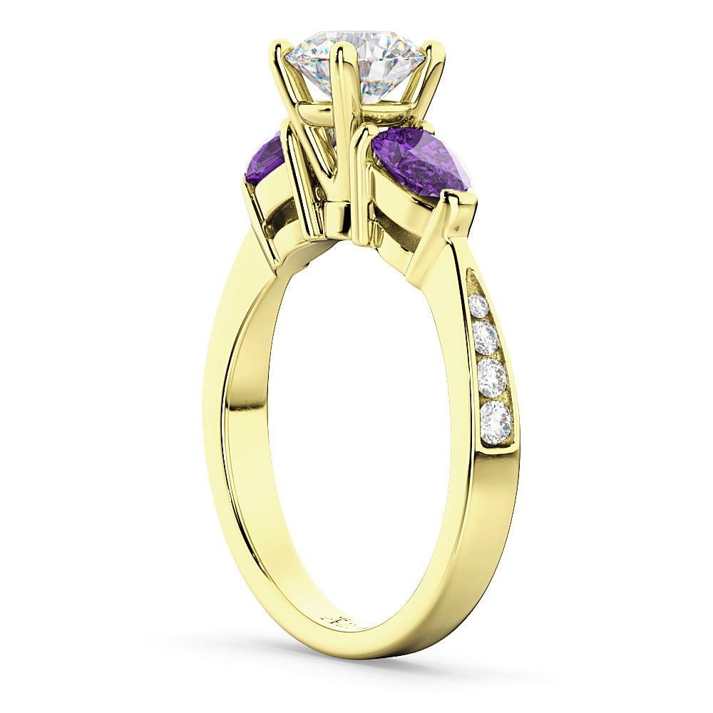 Round Diamond & Pear Amethyst Engagement Ring 14k Yellow Gold (1.79ct)