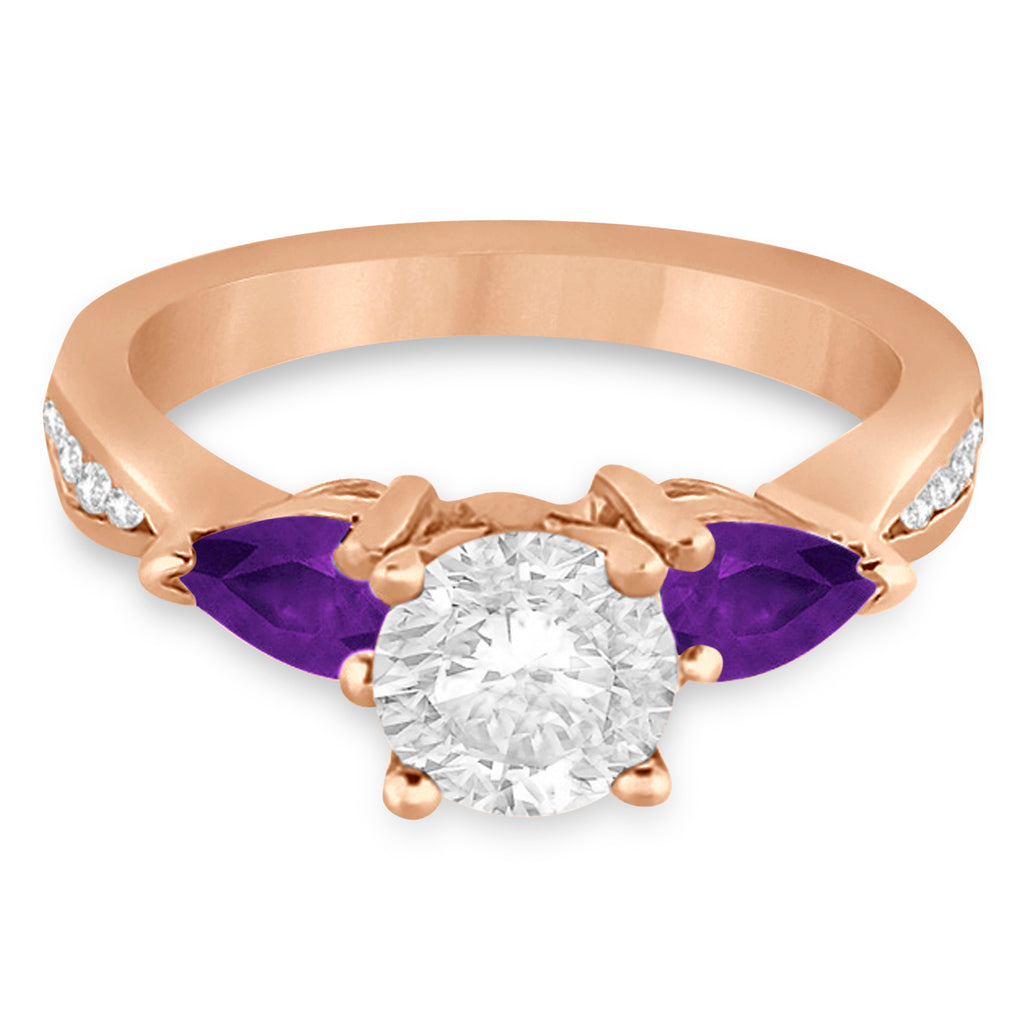 Round Diamond & Pear Amethyst Engagement Ring 18k Rose Gold (1.79ct)