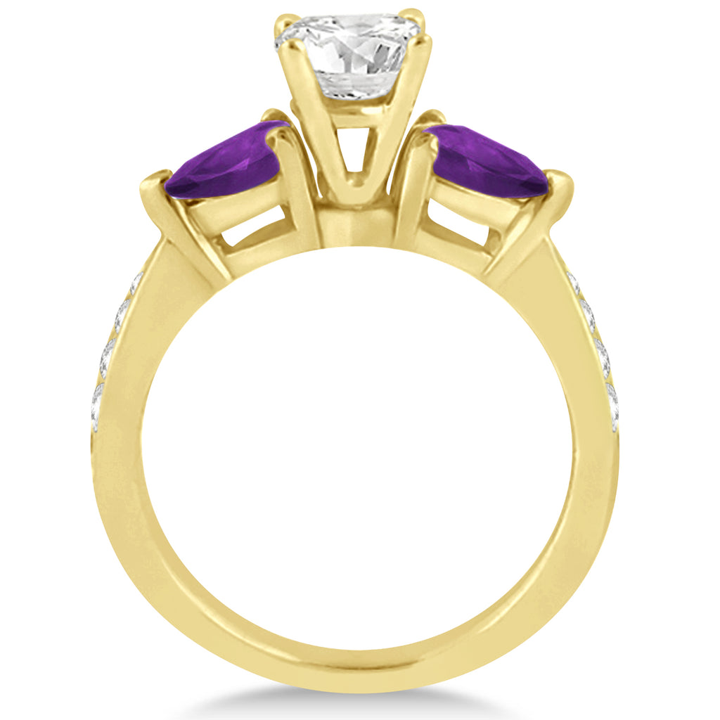 Round Diamond & Pear Amethyst Engagement Ring 18k Yellow Gold (1.79ct)