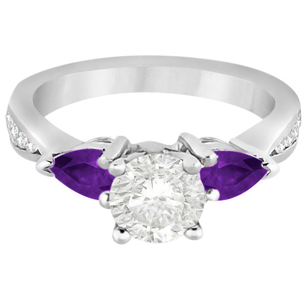 Diamond & Pear Amethyst Engagement Ring 14k White Gold (0.79ct)