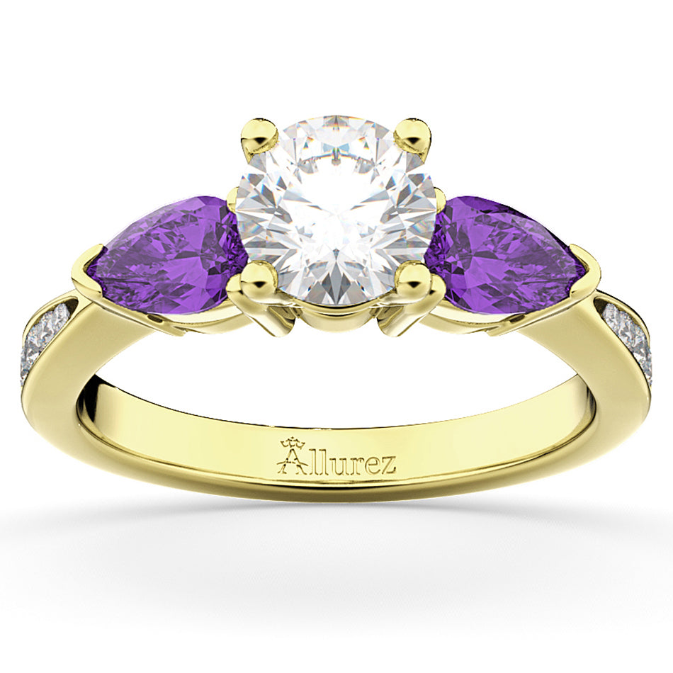 Diamond & Pear Amethyst Engagement Ring 14k Yellow Gold (0.79ct)