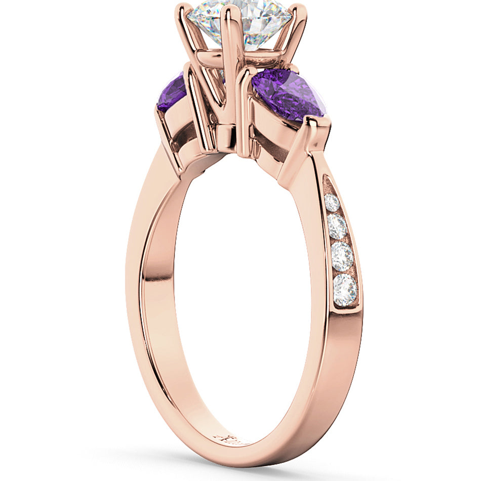 Lab Diamond & Pear Lab Amethyst Engagement Ring 18k Rose Gold (0.79ct)
