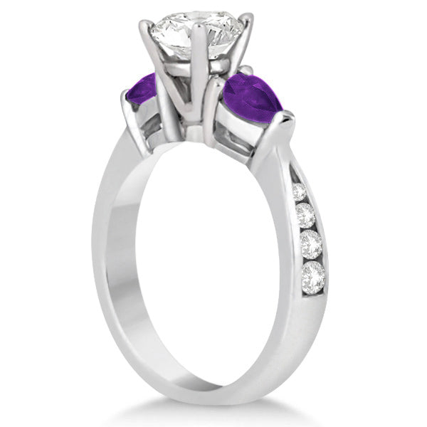Diamond & Pear Amethyst Engagement Ring Platinum (0.79ct)