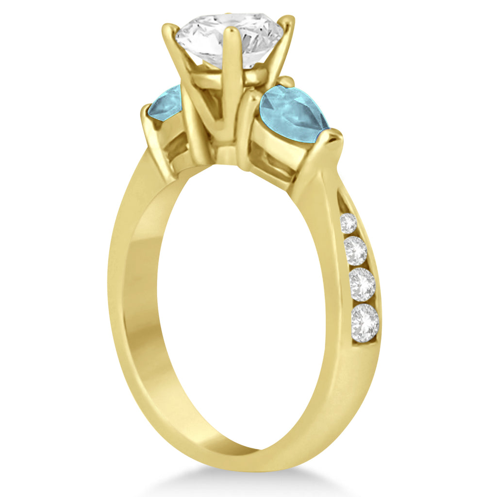 Cushion Diamond & Pear Aquamarine Engagement Ring 14k Yellow Gold (1.29ct)