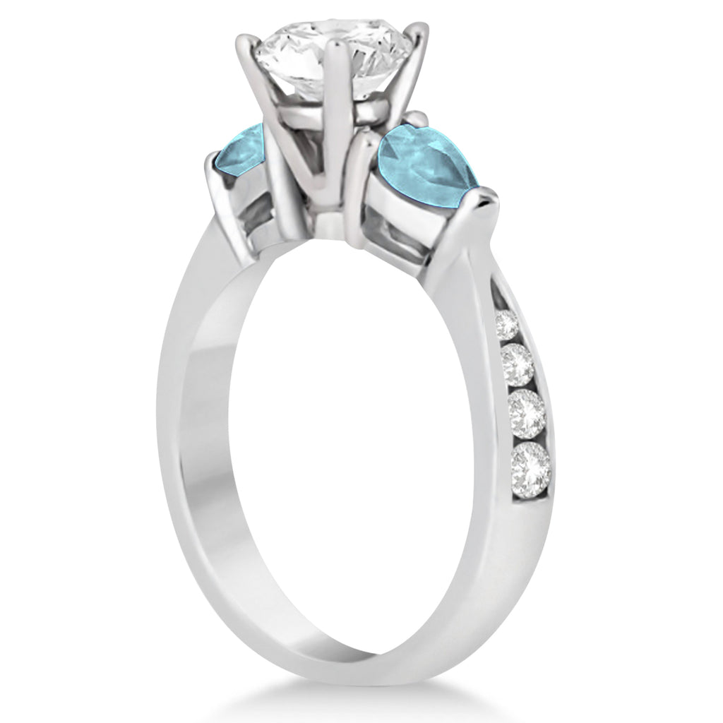 Cushion Diamond & Pear Aquamarine Engagement Ring 18k White Gold (1.29ct)