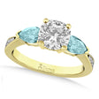 Cushion Diamond & Pear Aquamarine Engagement Ring 18k Yellow Gold (1.29ct)