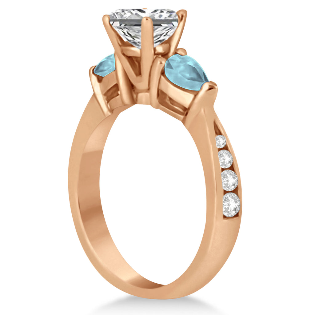 Emerald Diamond & Pear Aquamarine Engagement Ring 14k Rose Gold (1.29ct)