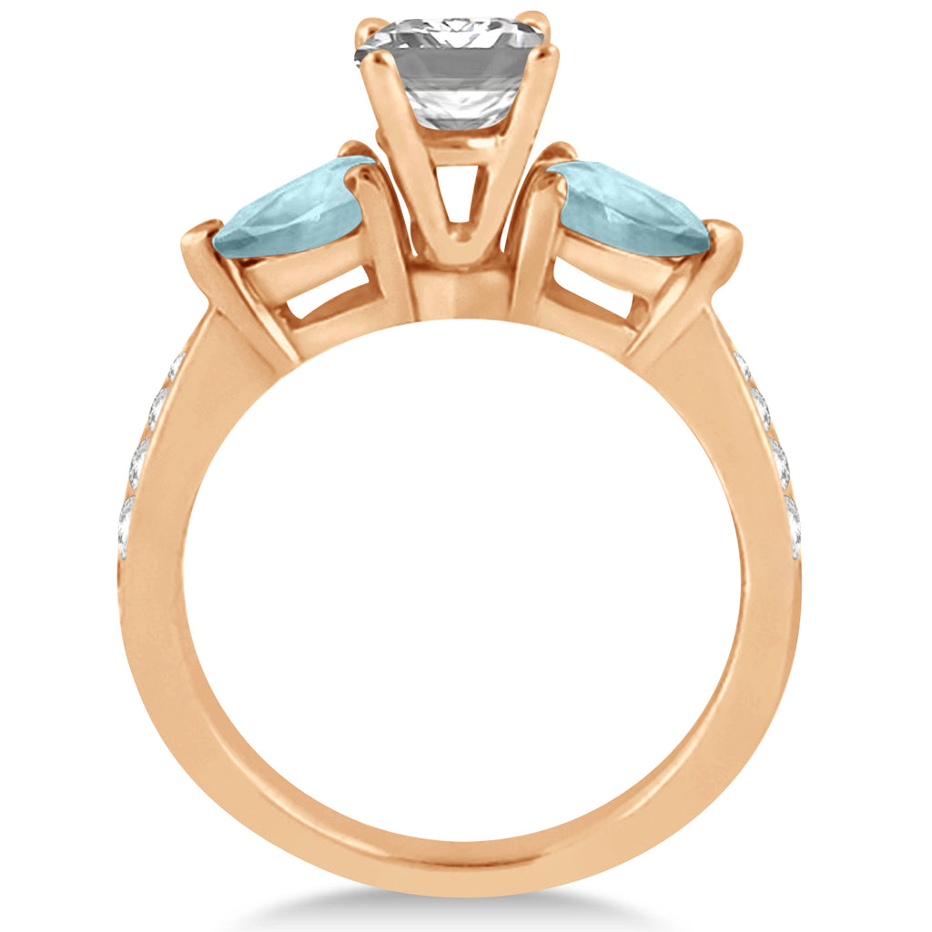 Emerald Diamond & Pear Aquamarine Engagement Ring 14k Rose Gold (1.29ct)