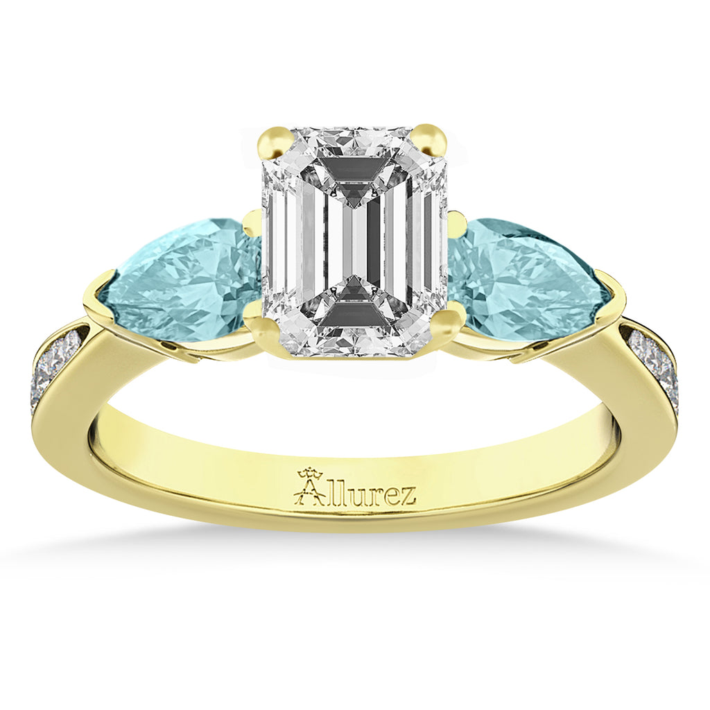 Emerald Diamond & Pear Aquamarine Engagement Ring 14k Yellow Gold (1.29ct)