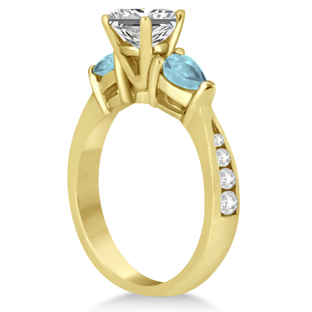 Emerald Diamond & Pear Aquamarine Engagement Ring 14k Yellow Gold (1.29ct)