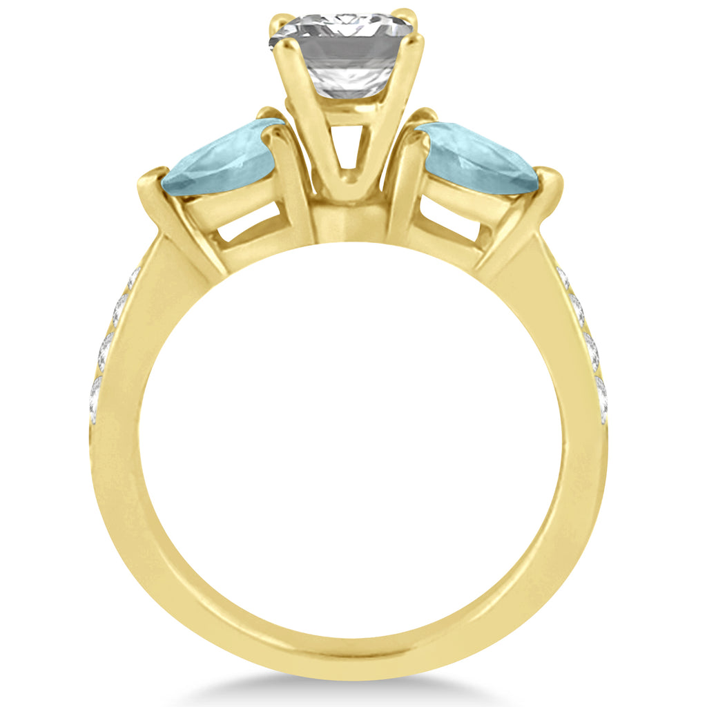 Emerald Diamond & Pear Aquamarine Engagement Ring 14k Yellow Gold (1.29ct)