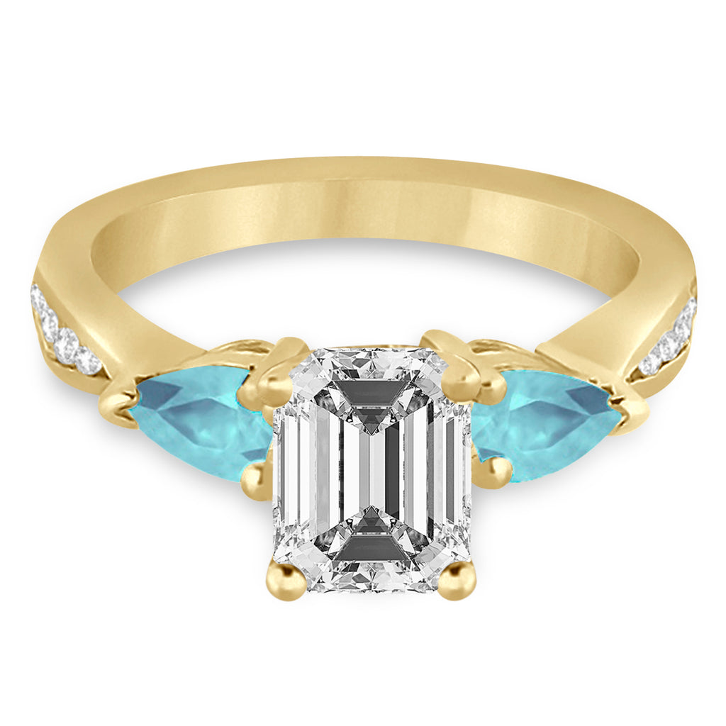 Emerald Diamond & Pear Aquamarine Engagement Ring 14k Yellow Gold (1.29ct)