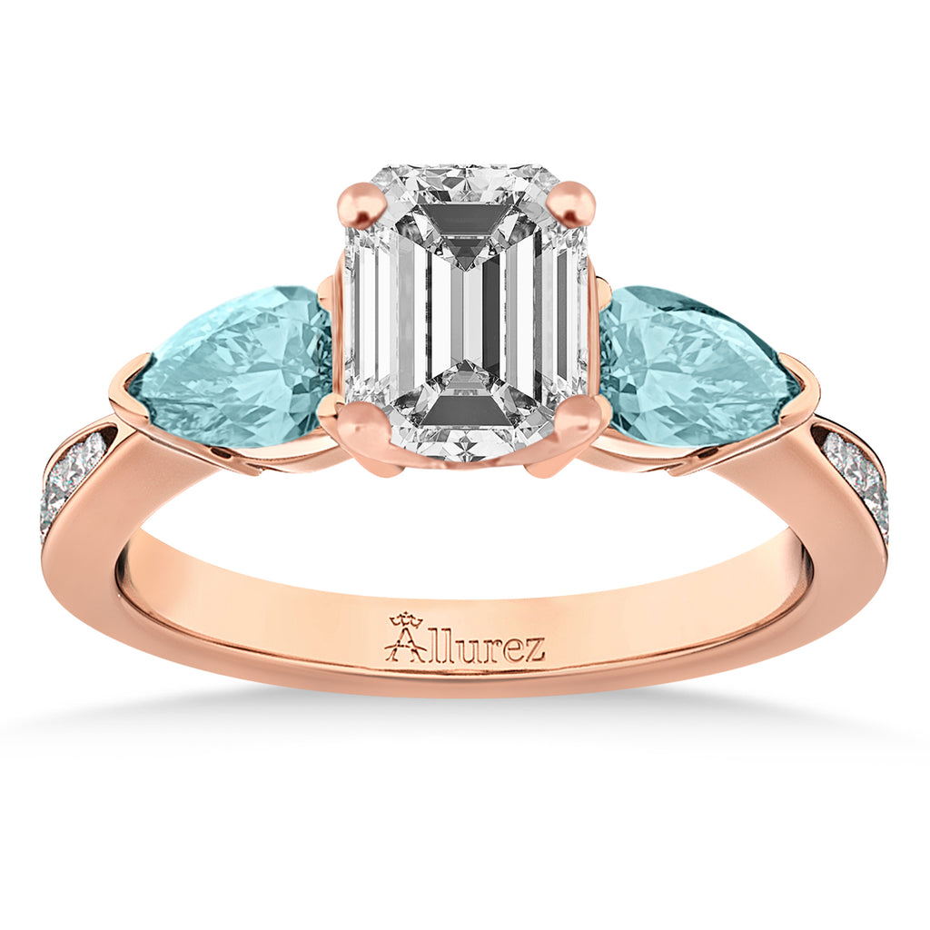 Emerald Diamond & Pear Aquamarine Engagement Ring 18k Rose Gold (1.29ct)