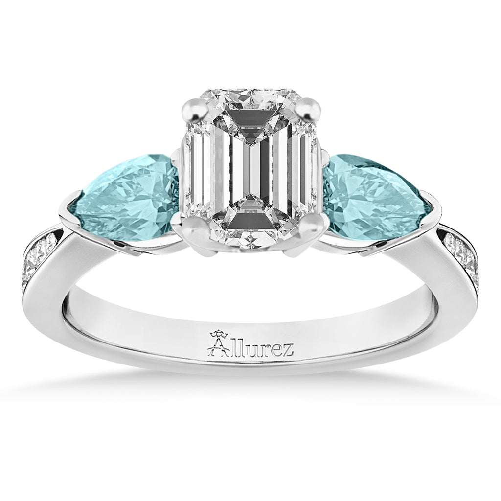 Emerald Diamond & Pear Aquamarine Engagement Ring 18k White Gold (1.29ct)