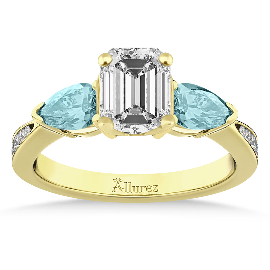 Emerald Diamond & Pear Aquamarine Engagement Ring 18k Yellow Gold (1.29ct)
