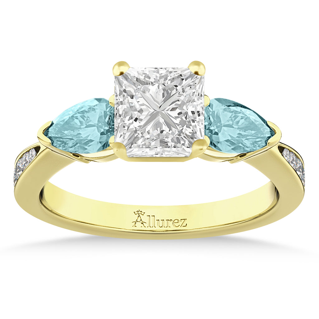 Princess Diamond & Pear Aquamarine Engagement Ring 18k Yellow Gold (1.29ct)