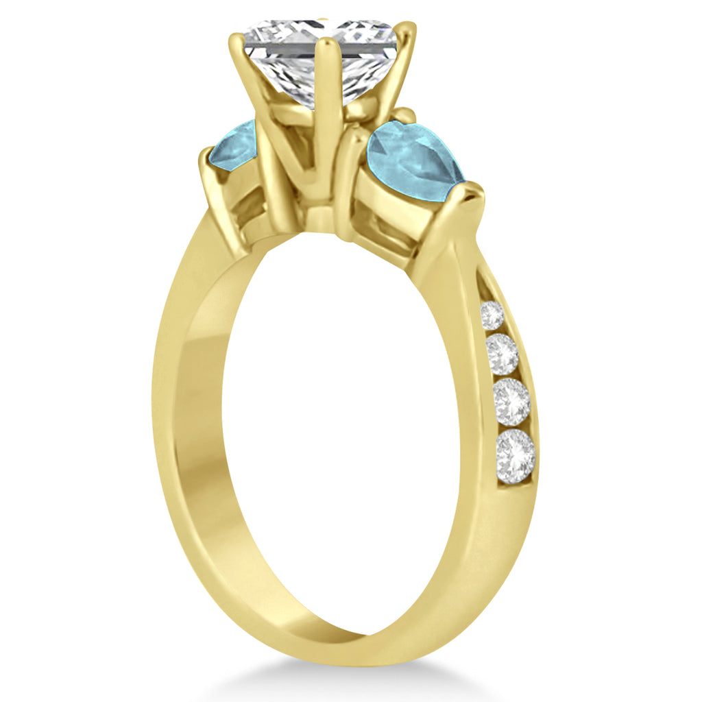 Princess Diamond & Pear Aquamarine Engagement Ring 18k Yellow Gold (1.29ct)