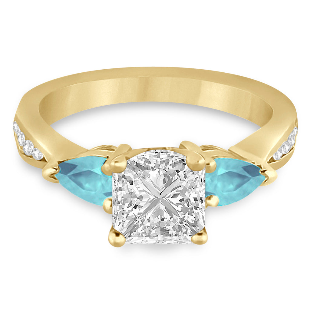 Princess Diamond & Pear Aquamarine Engagement Ring 18k Yellow Gold (1.29ct)