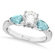 Round Diamond & Pear Aquamarine Engagement Ring 14k White Gold (1.29ct)