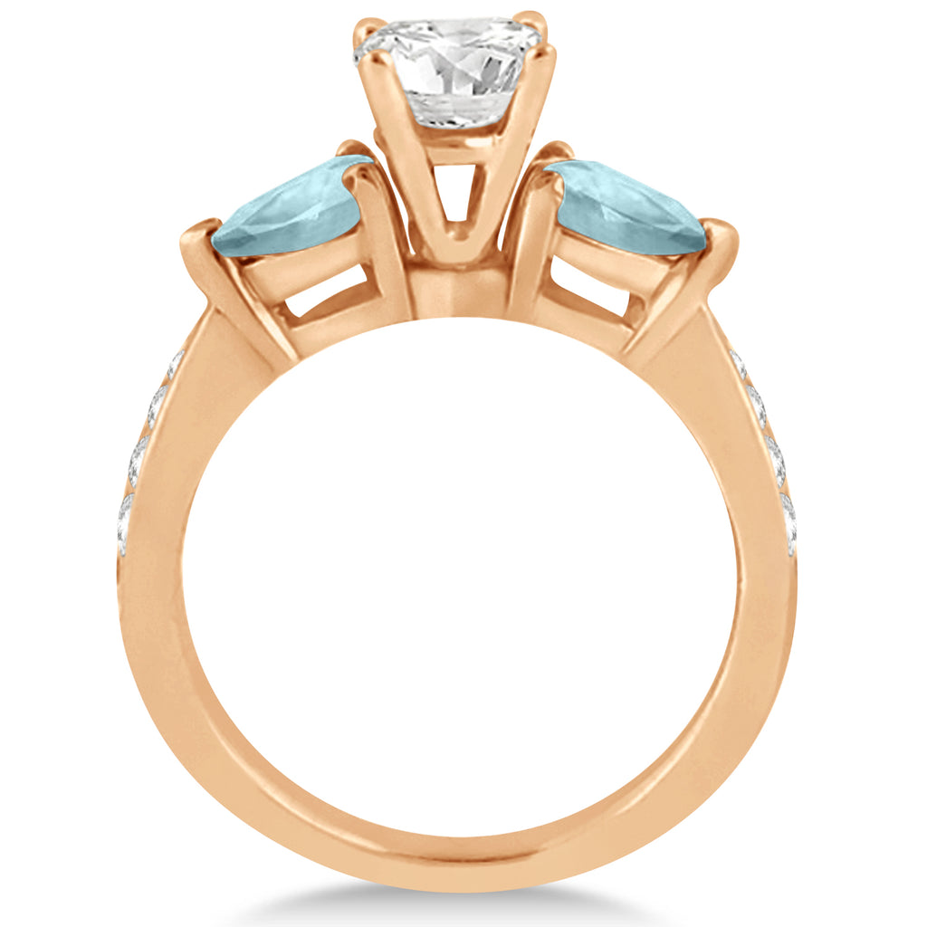 Round Diamond & Pear Aquamarine Engagement Ring 18k Rose Gold (1.29ct)