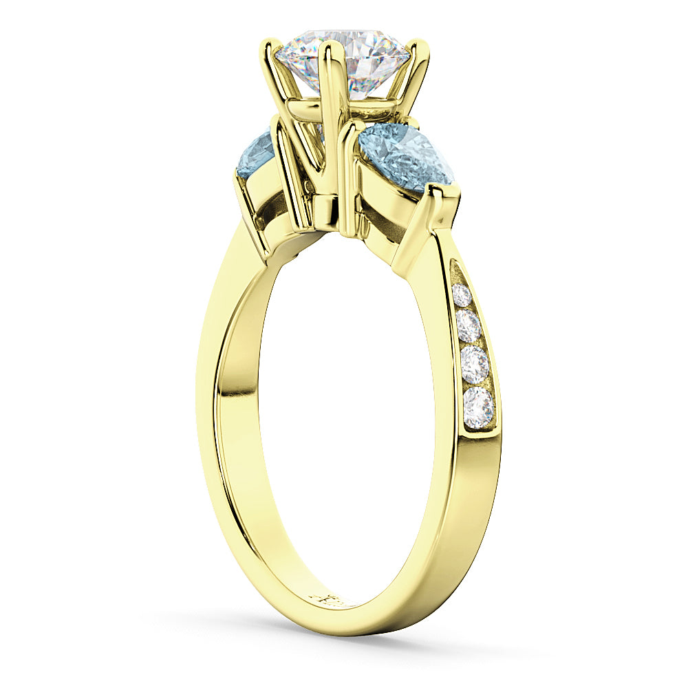 Round Diamond & Pear Aquamarine Engagement Ring 18k Yellow Gold (1.29ct)