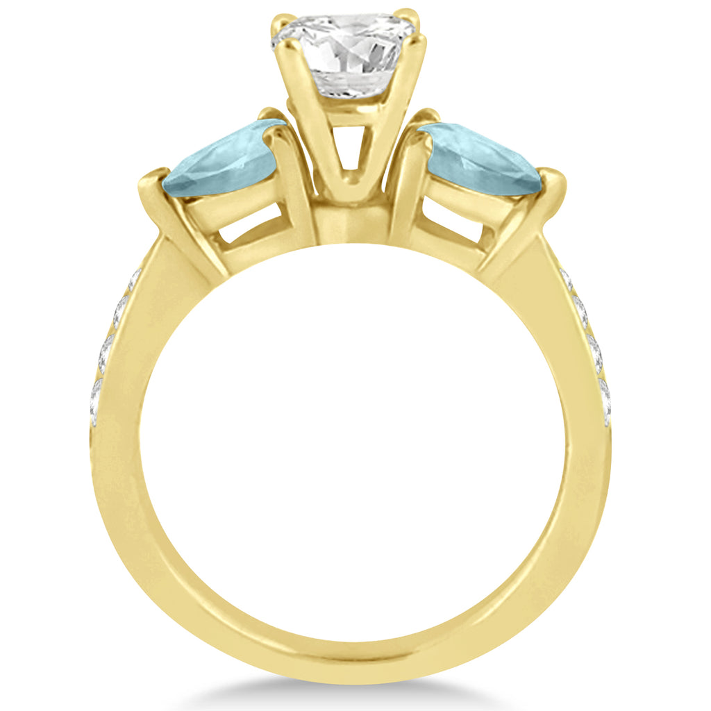 Round Diamond & Pear Aquamarine Engagement Ring 18k Yellow Gold (1.29ct)