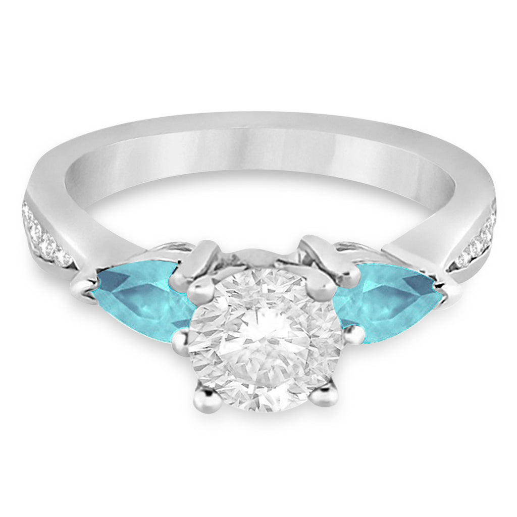 Round Diamond & Pear Aquamarine Engagement Ring in Palladium (1.29ct)